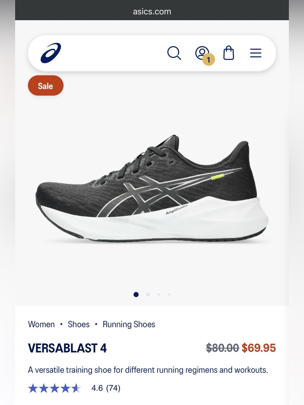 ASICS Versablast 4 Women’s Running Shoes – Black/White with Silver Accent